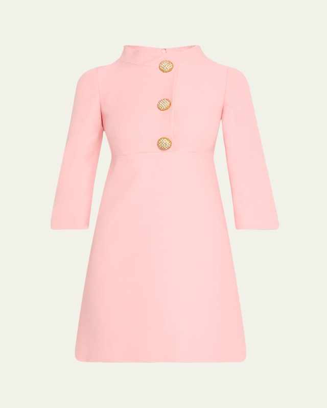 Funnel-Neck Crystal Button Mini Dress